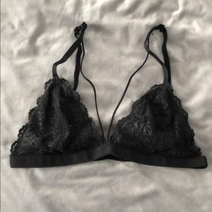 Sexy lace black bralette with center V-strap